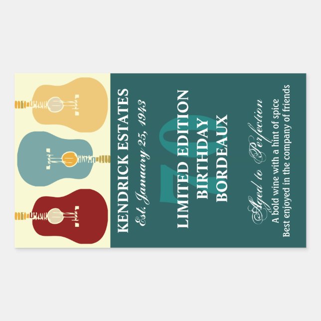 Guitares Étiquette de vin - Turquoise (750ml) (Devant)