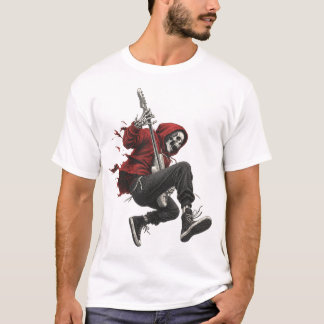Guitariste squelette en sweat à capuche rouge en r