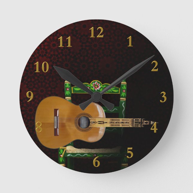 Guitarra española con Giralda de Sevilla y silla. Runde Wanduhr (Vorderseite)