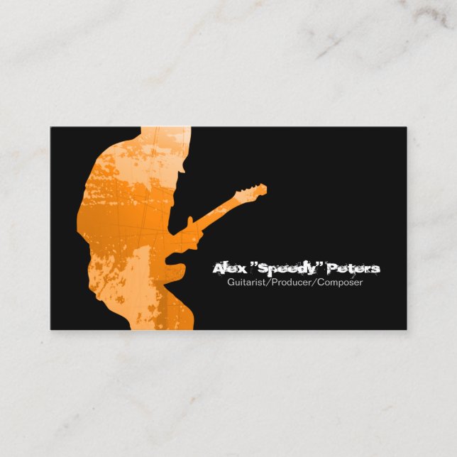 Guitarrist Grunge Orange Silhouette Business Card Visitenkarte (Vorderseite)