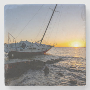 Gulf Breeze Sailboat Jetty Sunset Stone Untersetze Steinuntersetzer