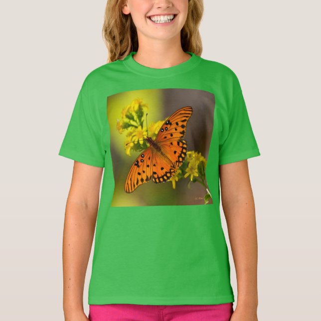 Gulf Fritillary aka Passion Butterfly on Goldenrod T-Shirt (Vorderseite)