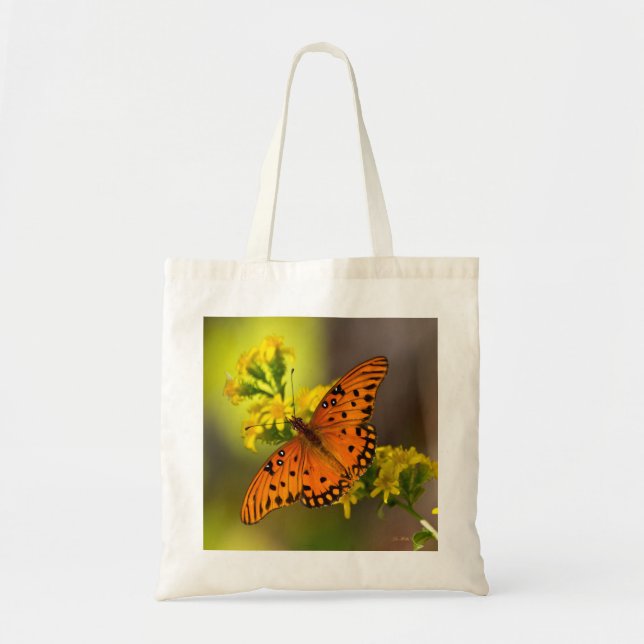 Gulf Fritillary aka Passion Butterfly on Goldenrod Tragetasche (Vorne)