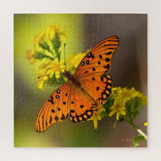 Gulf-Fritillary oder Passionsfalter auf Goldrute (Vertikal)