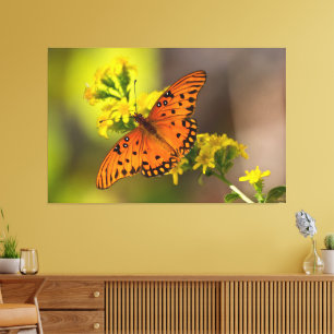 Gulf-Fritillary oder Passionsfalter auf Goldrute Leinwanddruck