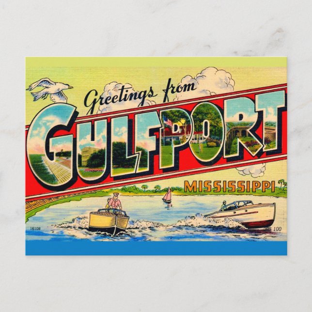 Gulfport Mississippi Retro Greetings Postcard Postkarte (Vorderseite)