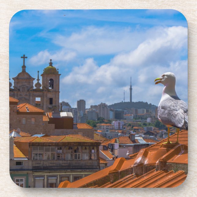 Gull Birds Eye View Rooftops von Portugal Getränkeuntersetzer (Vorderseite)