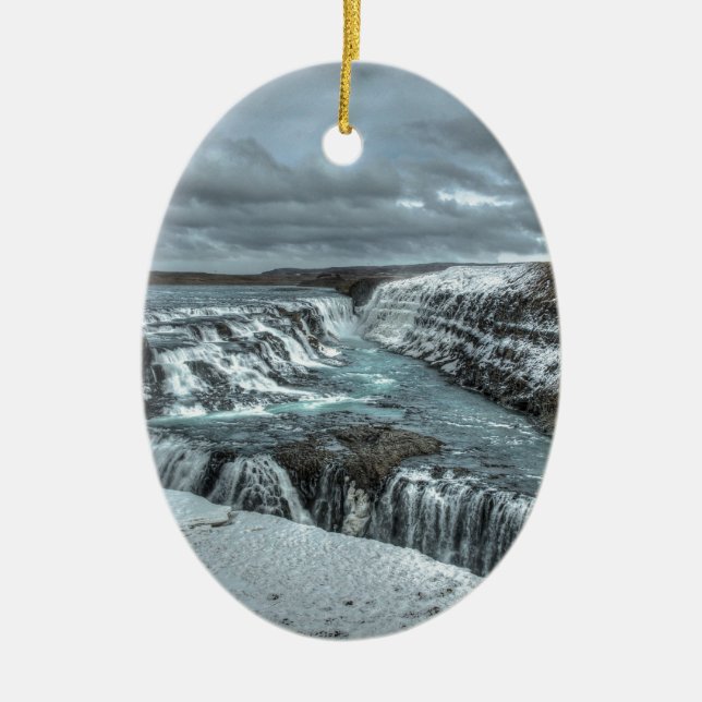 Gullfoss Wasserfall, Island Keramik Ornament (Vorne)
