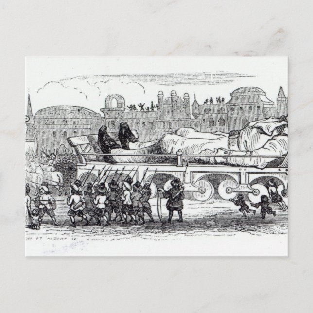 Gulliver, der nach Lilliputian transportiert wird Postkarte (Vorderseite)