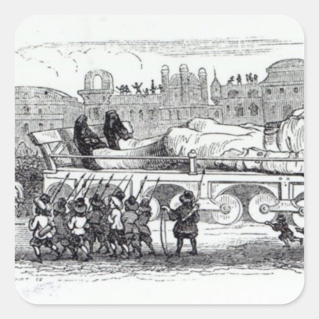 Gulliver, der nach Lilliputian transportiert wird Quadratischer Aufkleber (Vorderseite)
