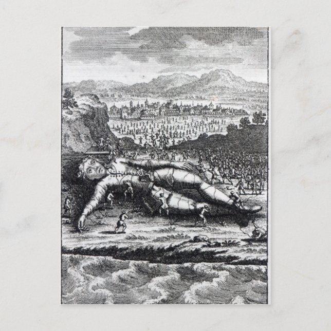 Gulliver, von den Lilliputianern gefangen Postkarte (Vorderseite)
