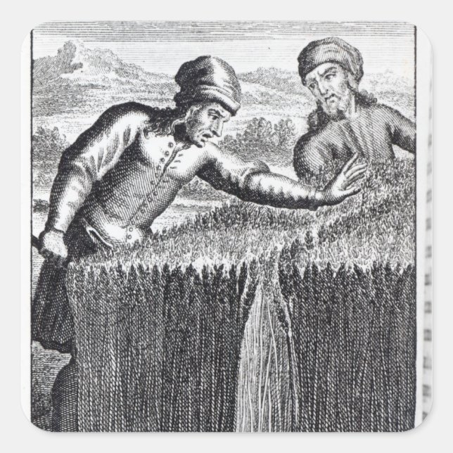 Gulliver wird von einem Bauer in Quadratischer Aufkleber (Vorderseite)