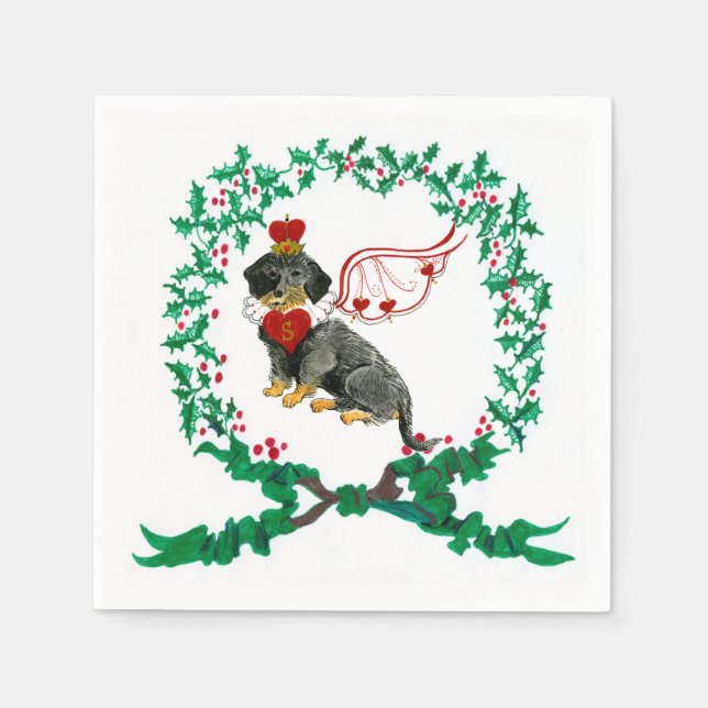 Gullivers Drahthaar Dackel Weihnachten Napkin Serviette (Vorderseite)