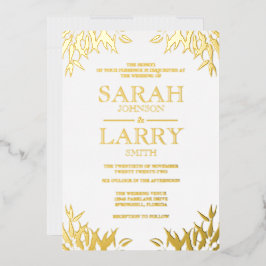 Gum Leaf Elegant Gold Traditionelle Hochzeit Folieneinladung