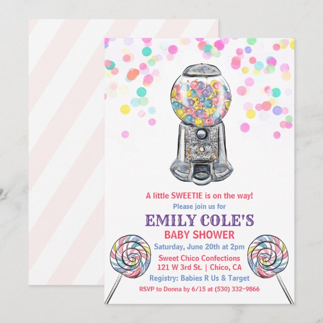 Gumball Candy Baby shower sucré Invitation (Devant / Derrière)