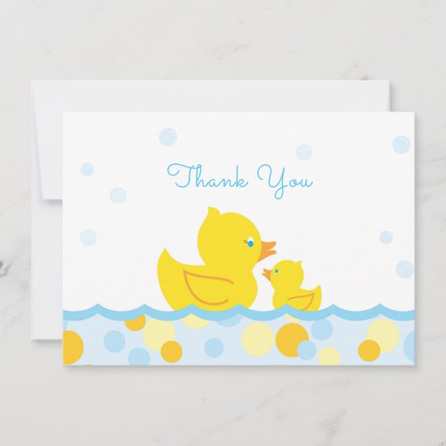 Gumber Ducky Baby Dusche Danke, blau und gelb Dankeskarte (Vorderseite)
