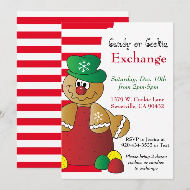Gumdrop Gingerbrot Cookie & Candy Exchange Einladung (Vorne/Hinten)
