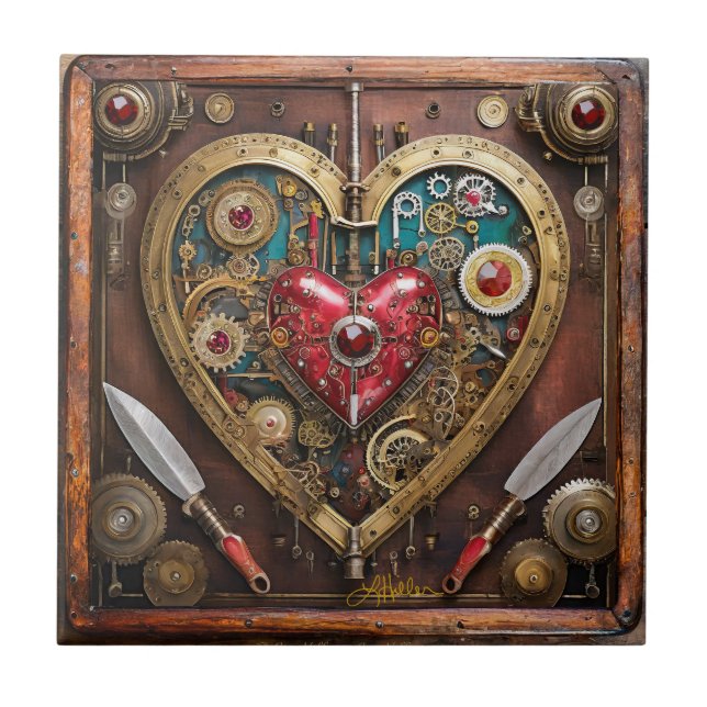 Gummen und Messer der Heart Steampunk Serie Fliese (Vorderseite)