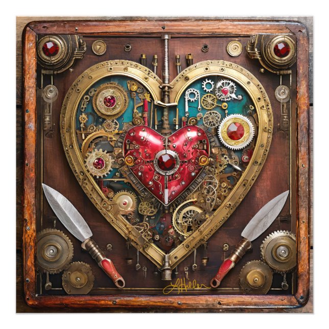 Gummen und Messer der Heart Steampunk Serie Fotodruck (Vorne)