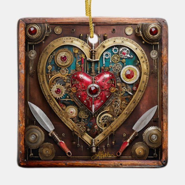 Gummen und Messer der Heart Steampunk Serie Keramikornament (Vorderseite)