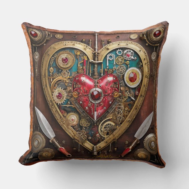 Gummen und Messer der Heart Steampunk Serie Kissen (Vorderseite)