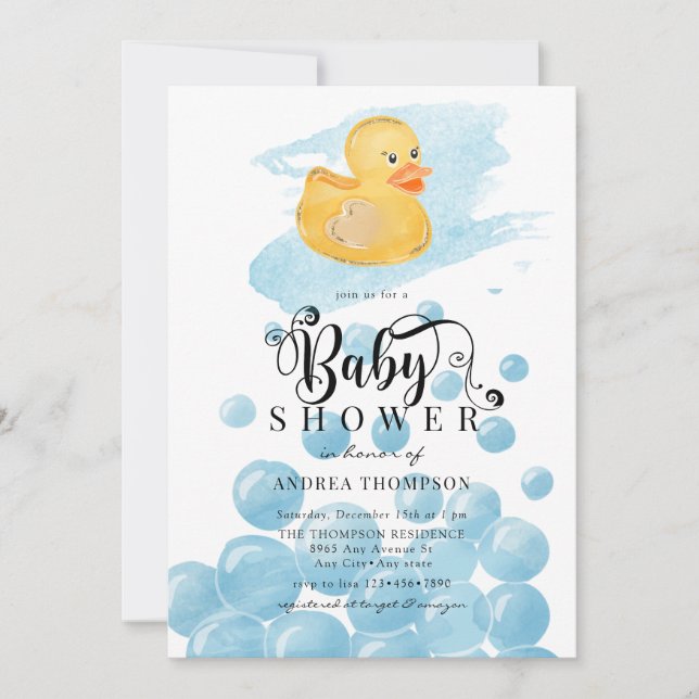 Gummi Duck | Blue Baby Dusche Einladung (Vorderseite)