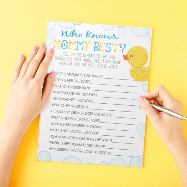 Gummi Duck, der Mommy Best Baby Game Pack kennt Notizblock (Who Knows Mommy Best Watercolor Rubber Duck Baby Shower Game Pack of 40 Answer Sheets)