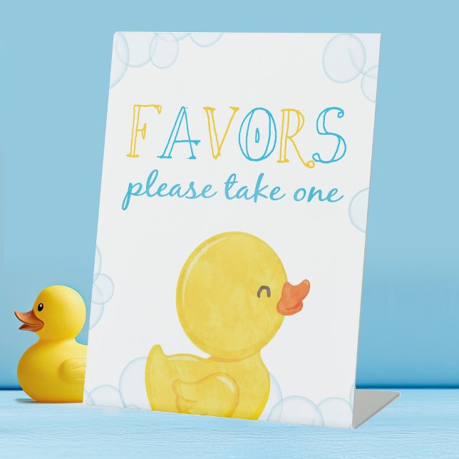 Gummi Duck Gastgeschenk Geburtstag oder Babydusche Sockelschild (Watercolor Rubber Duck Party Favor Table Pedestal Party Sign)