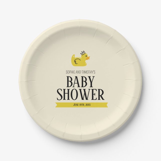 Gummi Duck Gender Neutral Paares Baby Dusche Pappteller (Vorderseite)