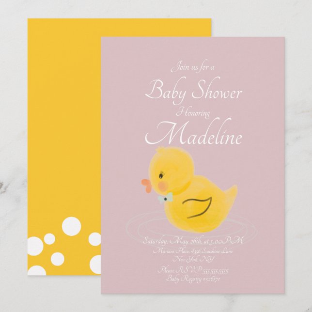 Gummi Duck Wasserfarbene Blush Babydusche Einladung (Vorne/Hinten)