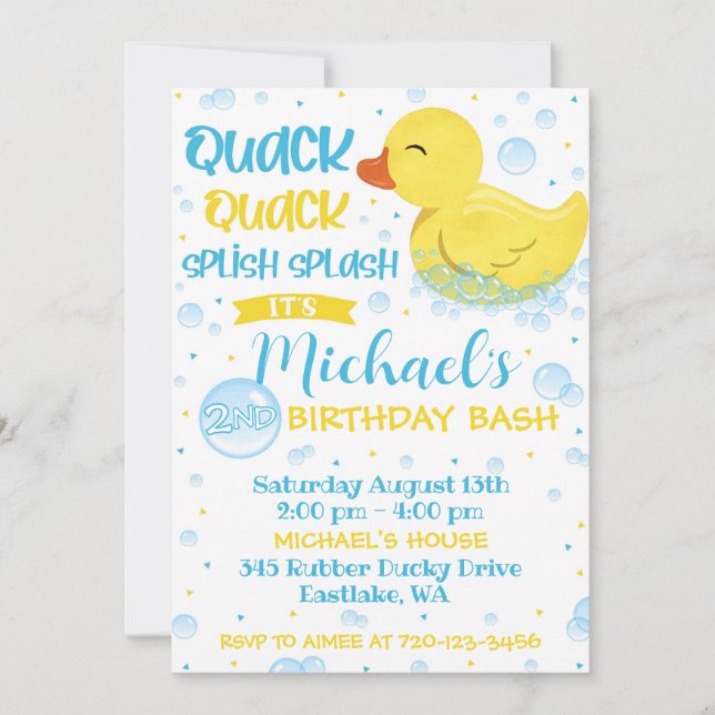 Gummi Duckie Birthday Einladung, Gummi Ducky Einladung (Vorderseite)