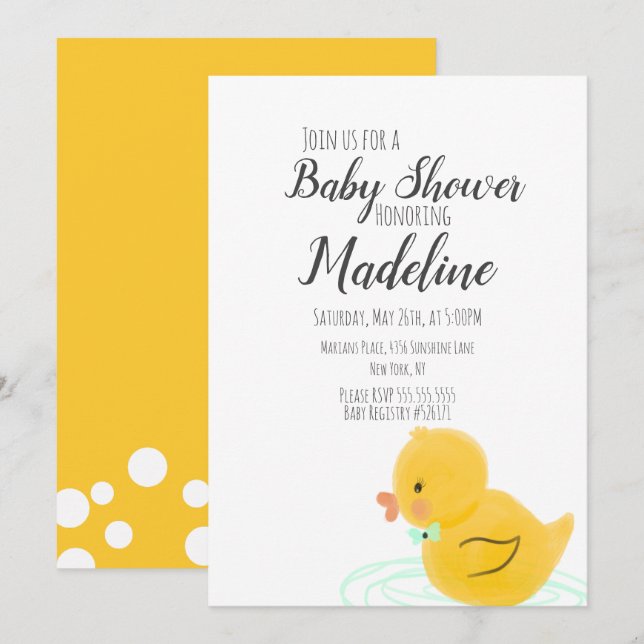 Gummi Ducks Handgezogene Babydusche Einladung (Vorne/Hinten)