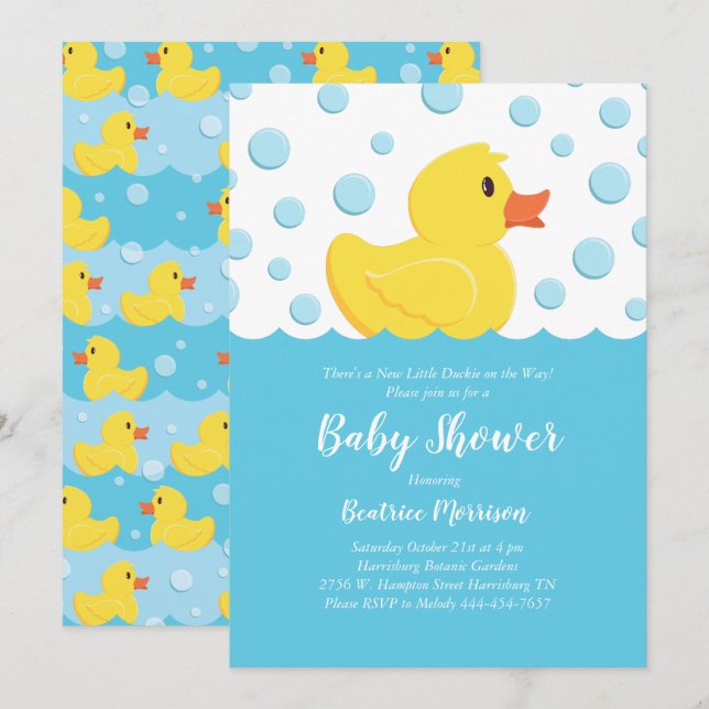 Gummi Ducky Babydusche gelbes Geschlecht Neutral Einladung (Vorne/Hinten)