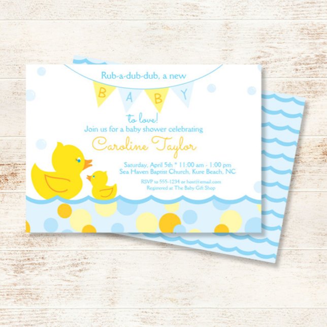 Gummi Ducky Blue & Yellow Baby Dusche Einladung (Von Creator hochgeladen)