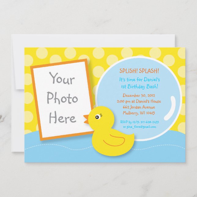 Gummi Ducky Duck Foto Geburtstag Einladungen (Vorderseite)