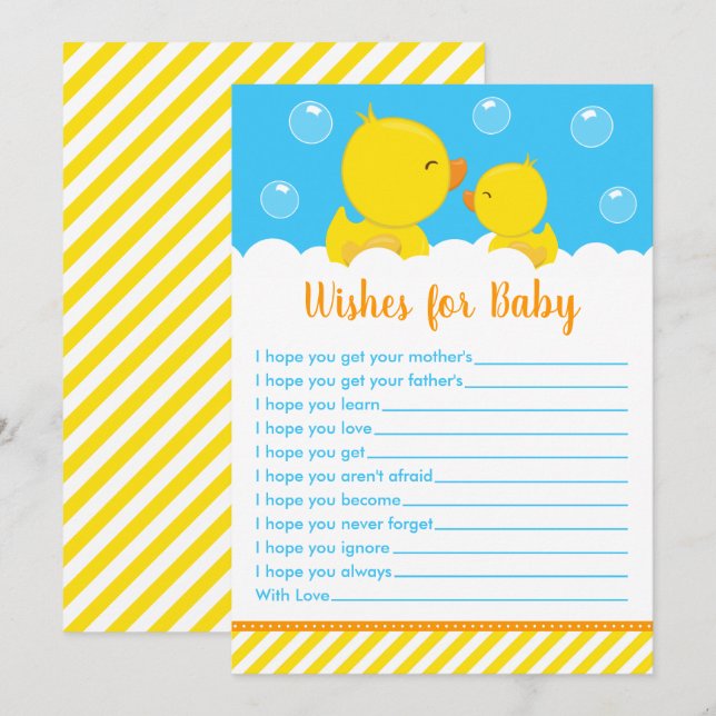 Gummi Ducky Gelb und Blau Wünsche für Baby Einladung (Vorne/Hinten)