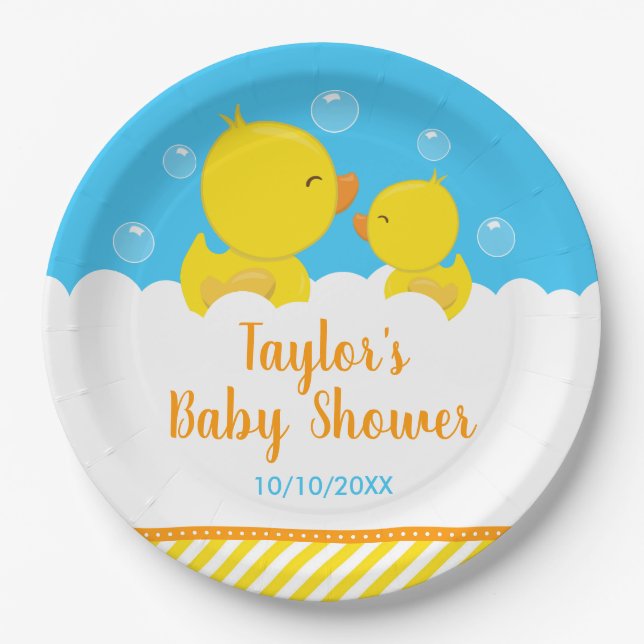 Gummi Ducky Gelb und Blue Baby Dusche Pappteller (Vorderseite)