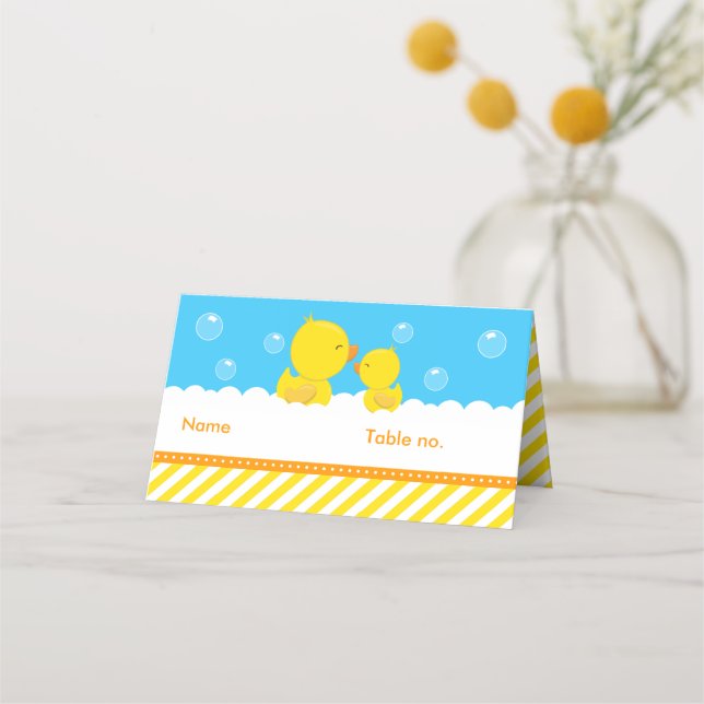 Gummi Ducky Gelb und Blue Baby Dusche Sitzplatz Platzkarte (Vorderseite)