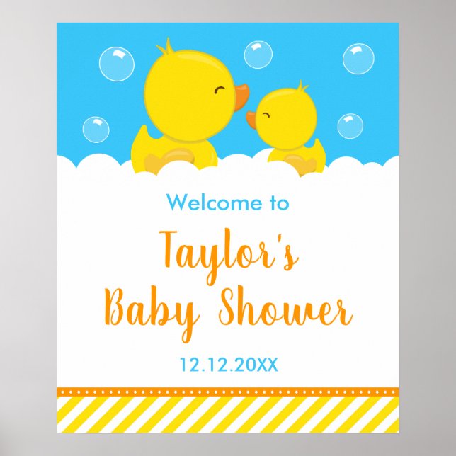 Gummi Ducky Gelb und Blue Baby Dusche Willkommen Poster (Vorne)