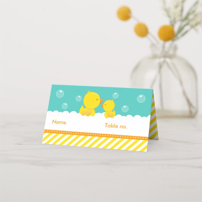 Gummi Ducky Gelb und Green Baby Dusche Sitzplatz Platzkarte (Vorderseite)