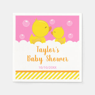Gummi-Ente Gelb und Rosa Babyparty Serviette