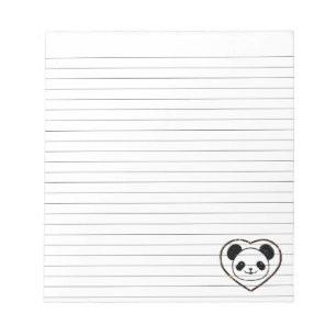 Gummi gestempelter Baby-Panda-Bär und Herzlinien Notizblock