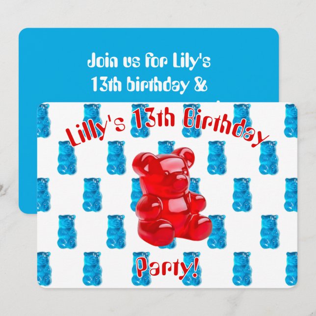 Gummi-Jelly  Einladung (Vorne/Hinten)