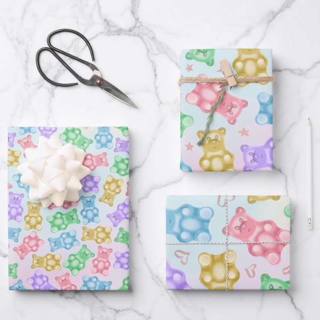 Gummibärenumhüllungspapier Set aus Flachblech 3 Geschenkpapier Set (Vorderseite)