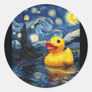 Gummiente Entenente Enten Van Gogh Stil Sternennac Runder Aufkleber