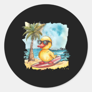 Gummiente Surfen Sommer Surfer Strand Gummientchen Runder Aufkleber