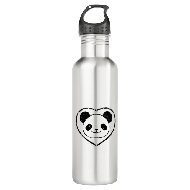 Gummigestanzter Panda-Bär und Herz Edelstahlflasche (Vorderseite)