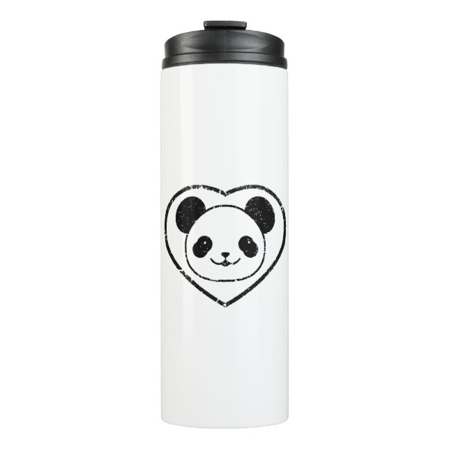 Gummigestanzter Panda-Bär und Herz Thermosbecher (Vorderseite)