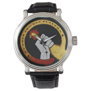 Gummihühner-Spieler beobachten Armbanduhr