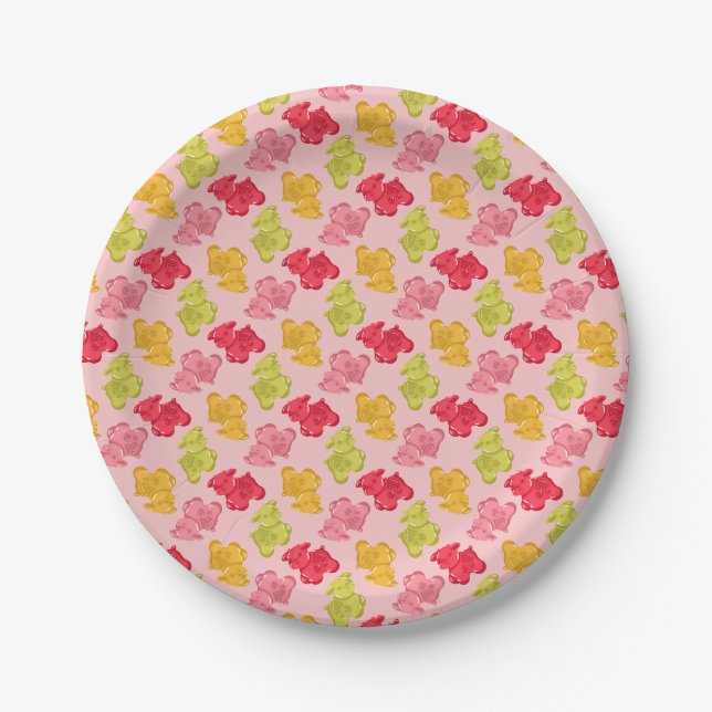 Gummikühe Tropisches Obst Pink Pappteller (Vorderseite)